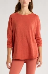 Zella Relaxed Long Sleeve Slub Jersey T-shirt In Rust Redwood