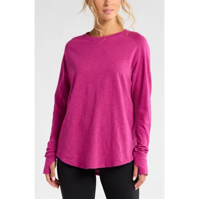 Zella Relaxed Washed 2.0 Long Sleeve Slub Tee In Purple