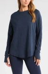Zella Relaxed Washed 2.0 Long Sleeve Slub Tee In Navy Sapphire