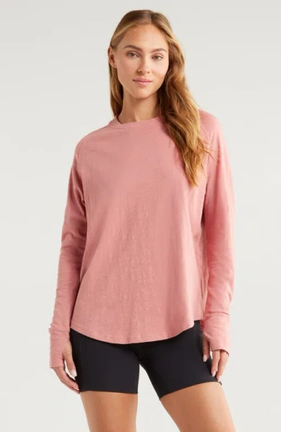 Zella Relaxed Washed 2.0 Long Sleeve Slub Tee In Pink Desert