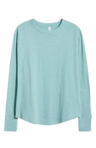 Zella Relaxed Washed 2.0 Long Sleeve Slub Tee In Teal Aquifer