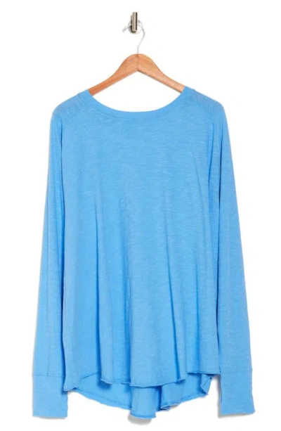 Zella Relaxed Washed Cotton Long Sleeve T-shirt In Blue Lapis