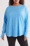 Zella Relaxed Washed Cotton Long Sleeve T-shirt In Blue Lapis