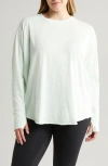 Zella Relaxed Washed Cotton Long Sleeve T-shirt In Green Glimmer