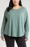 Zella Relaxed Washed Cotton Long Sleeve T-shirt In Grey Thunder
