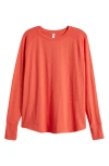 Zella Relaxed Washed Cotton Long Sleeve T-shirt In Red Cayenne