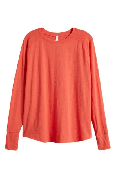 Zella Relaxed Washed Cotton Long Sleeve T-shirt In Red Cayenne