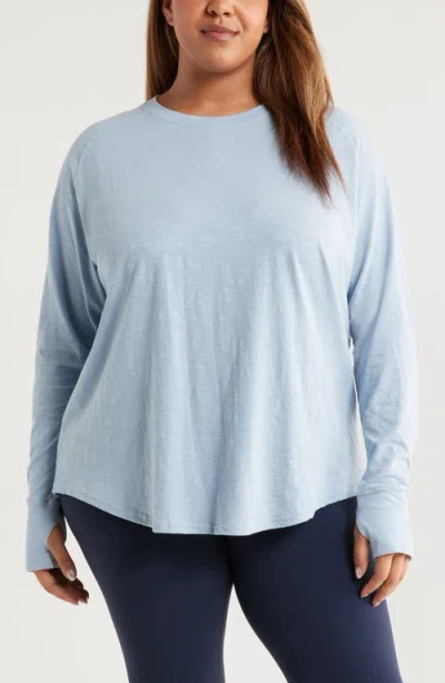 Zella Relaxed Washed Cotton Top In Blue