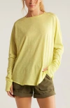 Zella Relaxed Washed Long Sleeve Slub Tee In Green Finch