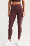 Zella Live In High Waist Leggings In Burgundy Fudge Melange
