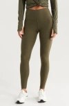 Zella Renew Mélange High Waist Leggings In Olive Night Melange