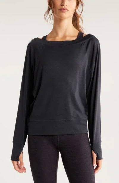 Zella Restore Soft Lite Boat Neck Top In Black