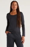 Zella Restore Soft Lite Ruched Long Sleeve T-shirt In Black