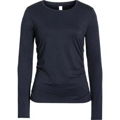 Zella Restore Soft Lite Ruched Long Sleeve T-shirt In Blue