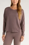 Zella Restore Soft Long Sleeve Relaxed T-shirt In Brown