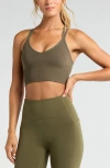 Zella Rhythm Seamless Sports Bra In Olive Night