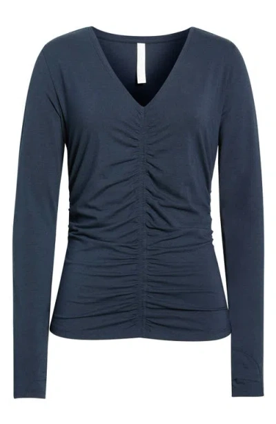 Zella Ruched Long Sleeve T-shirt In Blue