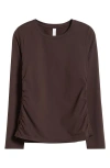 Zella Ruched Long Sleeve T-shirt In Brown Mole