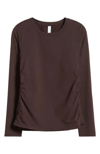 Zella Ruched Long Sleeve T-shirt In Brown