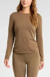 Zella Ruched Long Sleeve T-shirt In Brown Teak