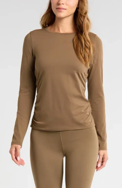 Zella Ruched Long Sleeve T-shirt In Brown Teak