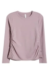 Zella Ruched Long Sleeve T-shirt In Purple