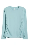Zella Ruched Long Sleeve T-shirt In Teal Aquifer