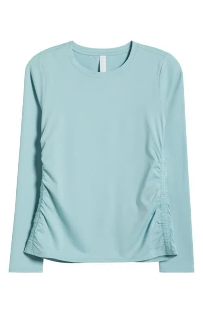 Zella Ruched Long Sleeve T-shirt In Teal Aquifer