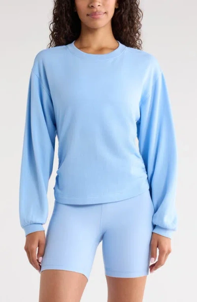 Zella Ruched Side Cotton Blend French Terry Sweatshirt In Blue