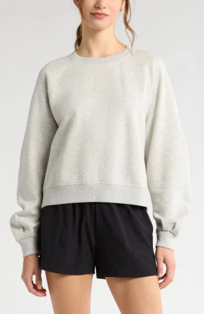 Zella Ruched Sleeve Crewneck Sweatshirt In Grey Light Heather