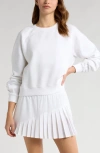 Zella Ruched Sleeve Crewneck Sweatshirt In White