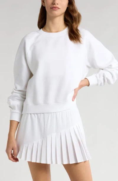 Zella Ruched Sleeve Crewneck Sweatshirt In White