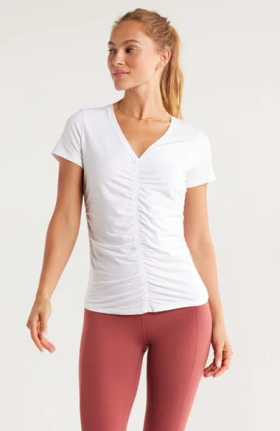 Zella Ruched V-neck T-shirt In White