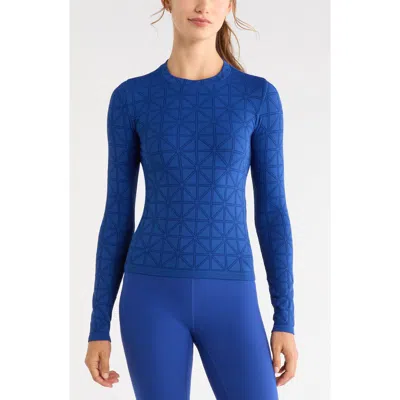 Zella Seamless Diamond Long Sleeve Top In Blue