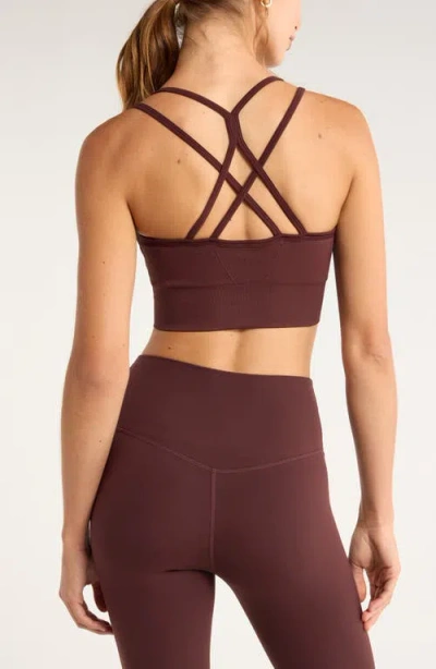 Zella Seamless Strappy Sports Bra In Brown