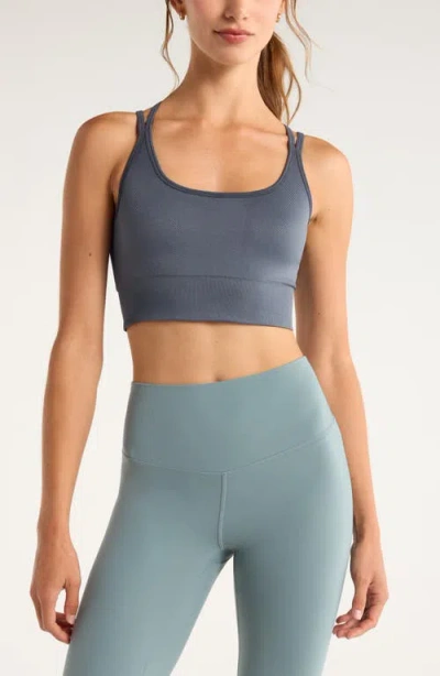Zella Seamless Strappy Sports Bra In Gray