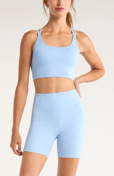 Zella Seamless Strappy Sports Bra In Blue