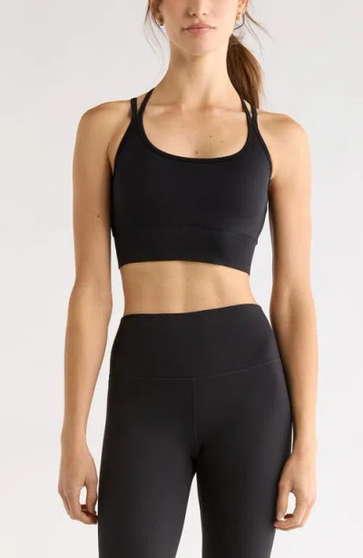 Zella Seamless Strappy Sports Bra In Black