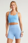 Zella Seamless Strappy Sports Bra In Blue Azurine