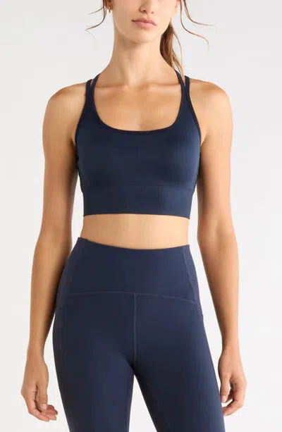 Zella Seamless Strappy Sports Bra In Blue