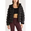 Zella Shirred Channel Quilted Water Repellent Hooded Jacket In Black
