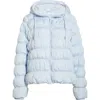 Zella Shirred Channel Quilted Water Repellent Hooded Jacket In Blue