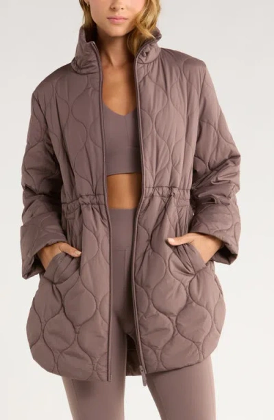 Zella Skyline Longline Quilted Jacket In Purple
