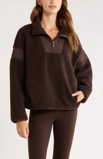 Zella Snowday Faux Shearling Quarter Zip Pullover In Brown