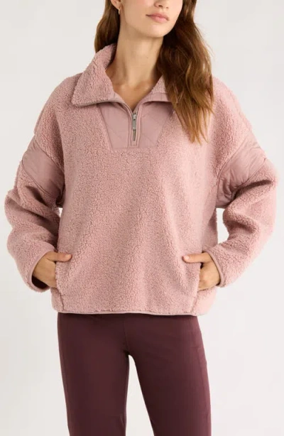Zella Snowday Faux Shearling Quarter Zip Pullover In Pink