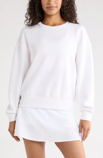 Zella Soft Luxe Boxy Crew Sweatshirt In White