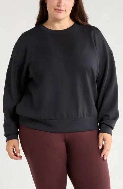 Zella Soft Luxe Boxy Knit Crew Sweatshirt In Black