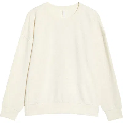 Zella Soft Luxe Boxy Knit Crew Sweatshirt In Ivory Heather- Purple