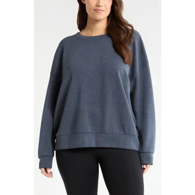 Zella Soft Luxe Boxy Knit Crew Sweatshirt In Navy Armada Heather