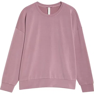 Zella Soft Luxe Boxy Knit Crew Sweatshirt In Purple Shake